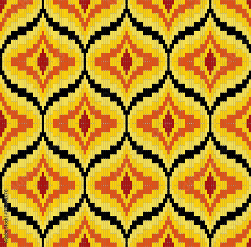 Bargello seamless vector pattern in yellow and red colors, traditional italian embroidery, florentine pattern, punto unghero, imitation of needlepoint embroidery