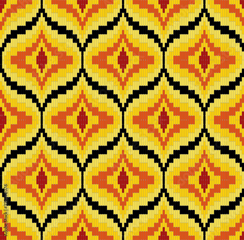 Bargello seamless vector pattern in yellow and red colors, traditional italian embroidery, florentine pattern, punto unghero, imitation of needlepoint embroidery