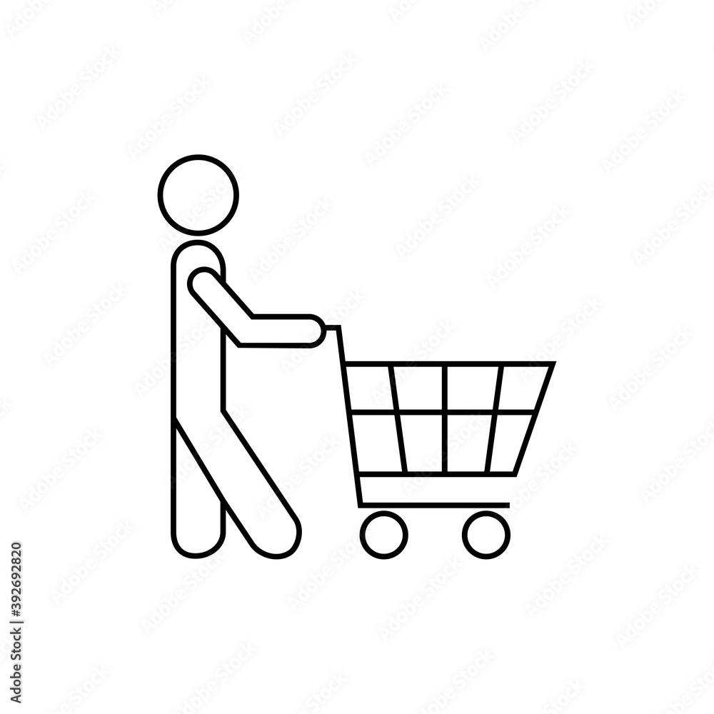 Man with a shopping trolley icon. Outline man with a shopping trolley vector icon for web design isolated on white background. Web design, mobile app. Man with a shopping trolley icon. Outline man with a shopping trolley vector icon for web design isolated on white background. Web design, mobile app.