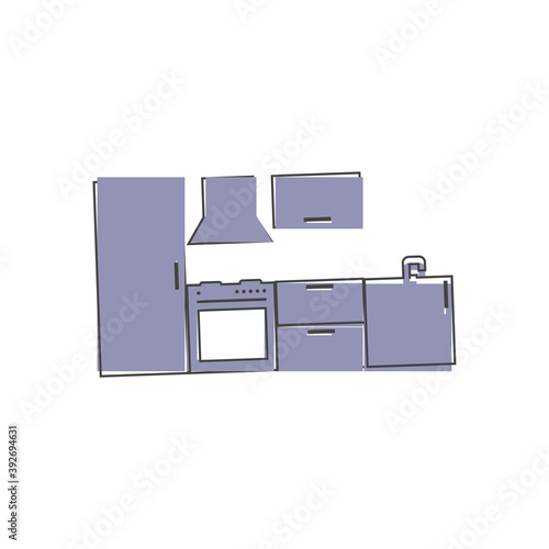 Vector kitchen room cartoon style on white isolated background.