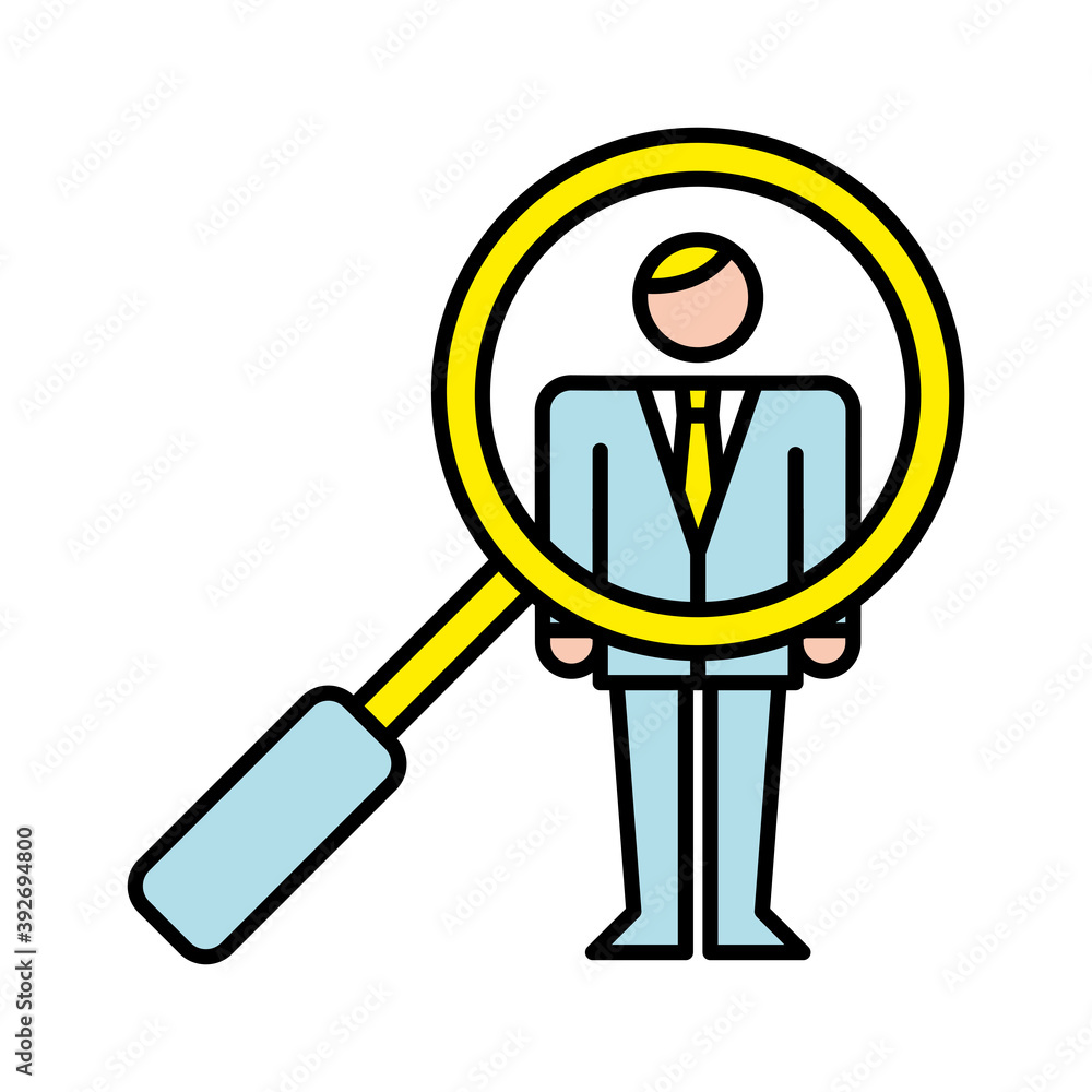 business man with magnifying glass avatar character business man with magnifying glass avatar character