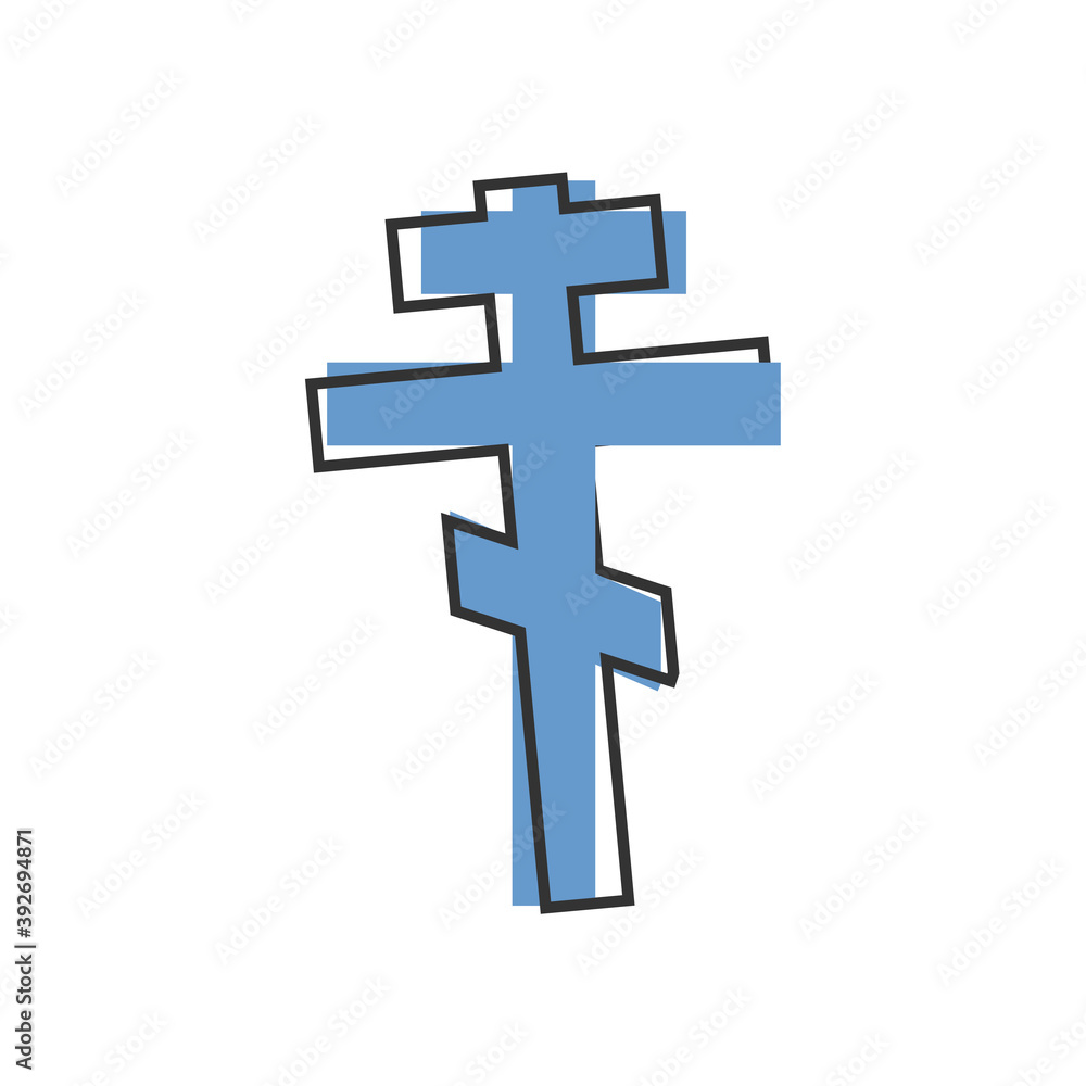 Vector cross icon. Religious symbol cartoon style on white isolated background.