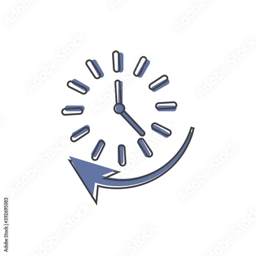 Vector clock and arrow icon indicating clockwise direction, time up
