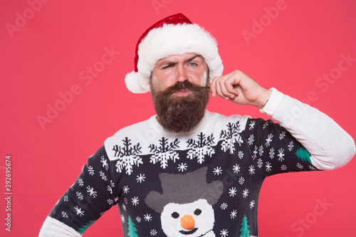 santa claus bearded man wish happy new year and merry christmas holiday ready to celebrate party with fun and joy full of xmas gifts, winter