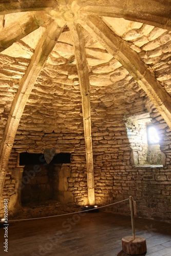 medieval roof dome and vault structure out of stones from inside 