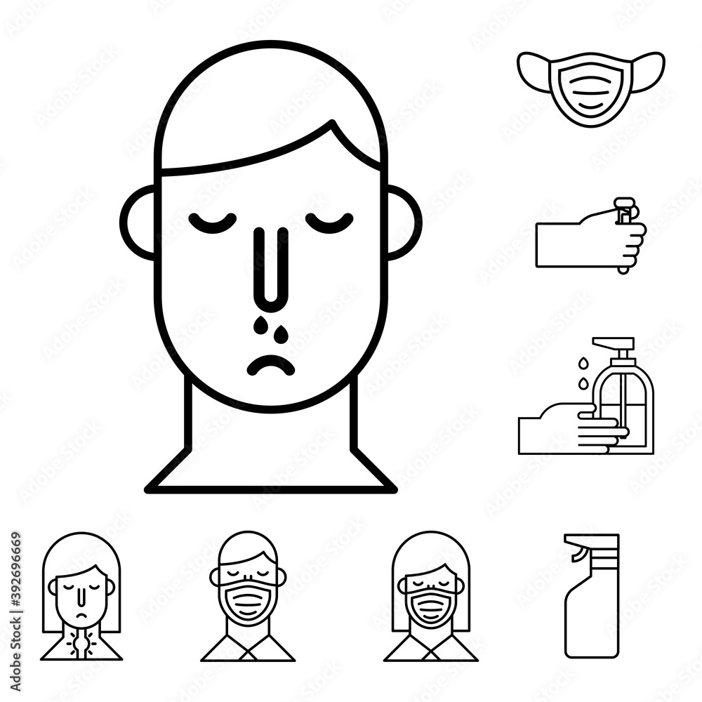 man with flu and bundle of covid19 set icons