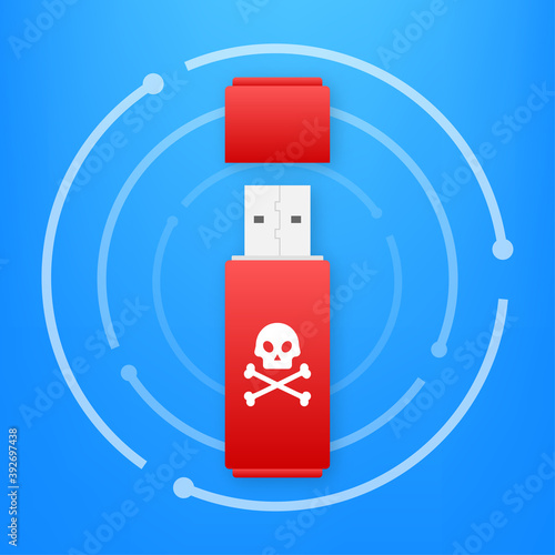 Computer virus on usb flash card. Virus protection. Vector stock illustration.