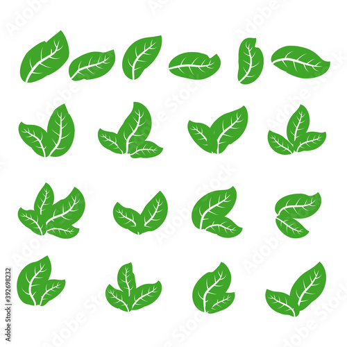 green leaf icons set on white background