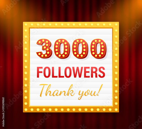 3000 followers, Thank You, social sites post. Thank you followers congratulation card. Vector stock illustration
