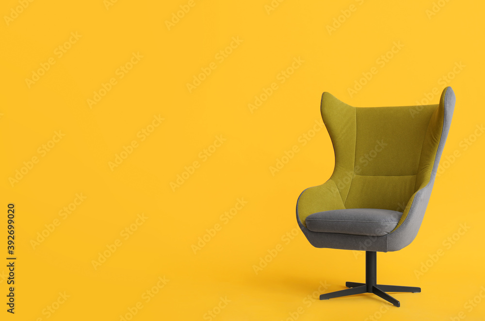 Modern office chair on yellow background. Space for text Stock Photo |  Adobe Stock