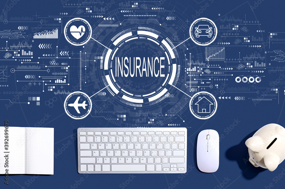 Insurance concept with a computer keyboard and a piggy bank Stock-Foto |  Adobe Stock
