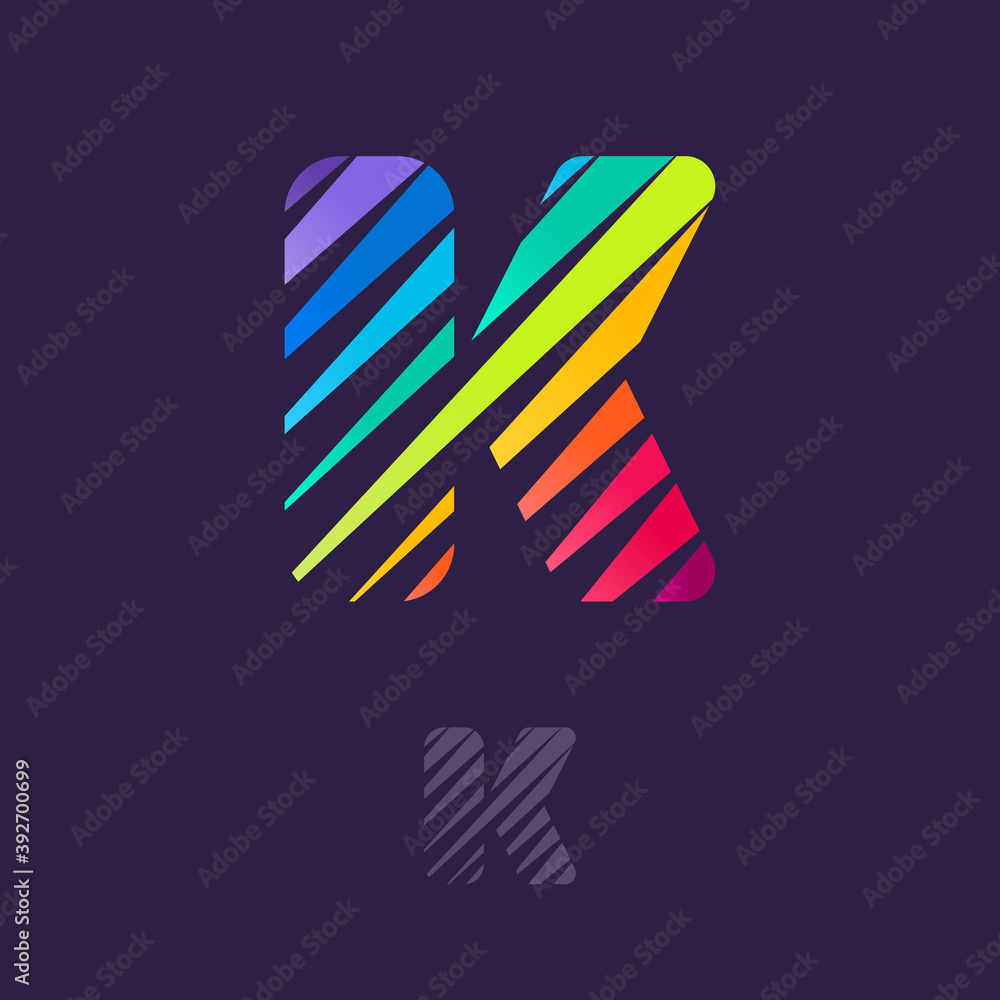 K letter logo with multicolor diagonal lines. K letter logo with multicolor diagonal lines.