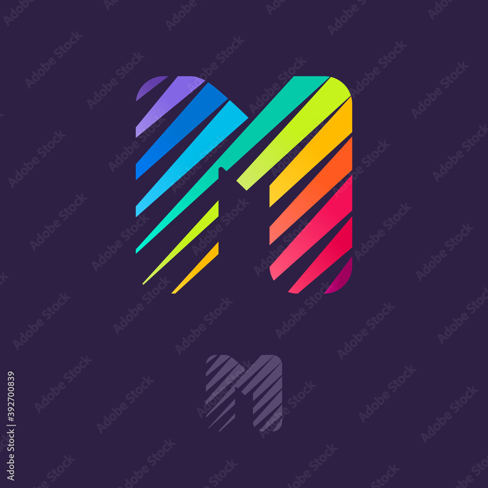 M letter logo with multicolor diagonal lines. M letter logo with multicolor diagonal lines.