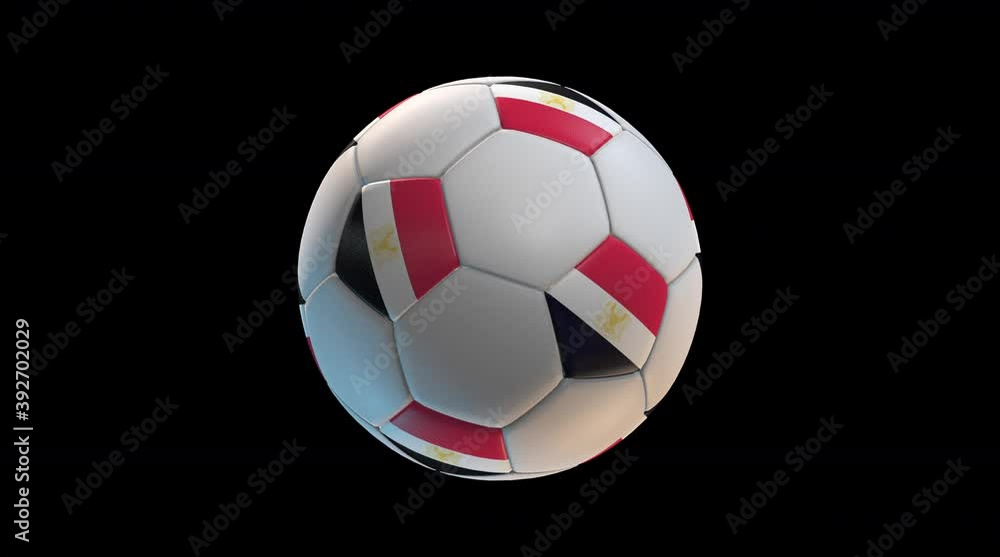 Soccer ball with flag Egypt, on black background loop alpha. 3D Rendering Soccer ball with flag Egypt, on black background loop alpha. 3D Rendering