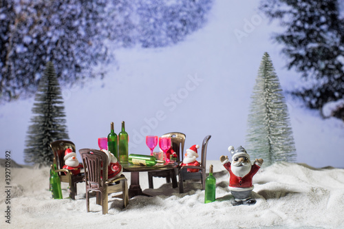 Alcoholic Santa Drinking a Wine Bottle. Creative concept © zef art