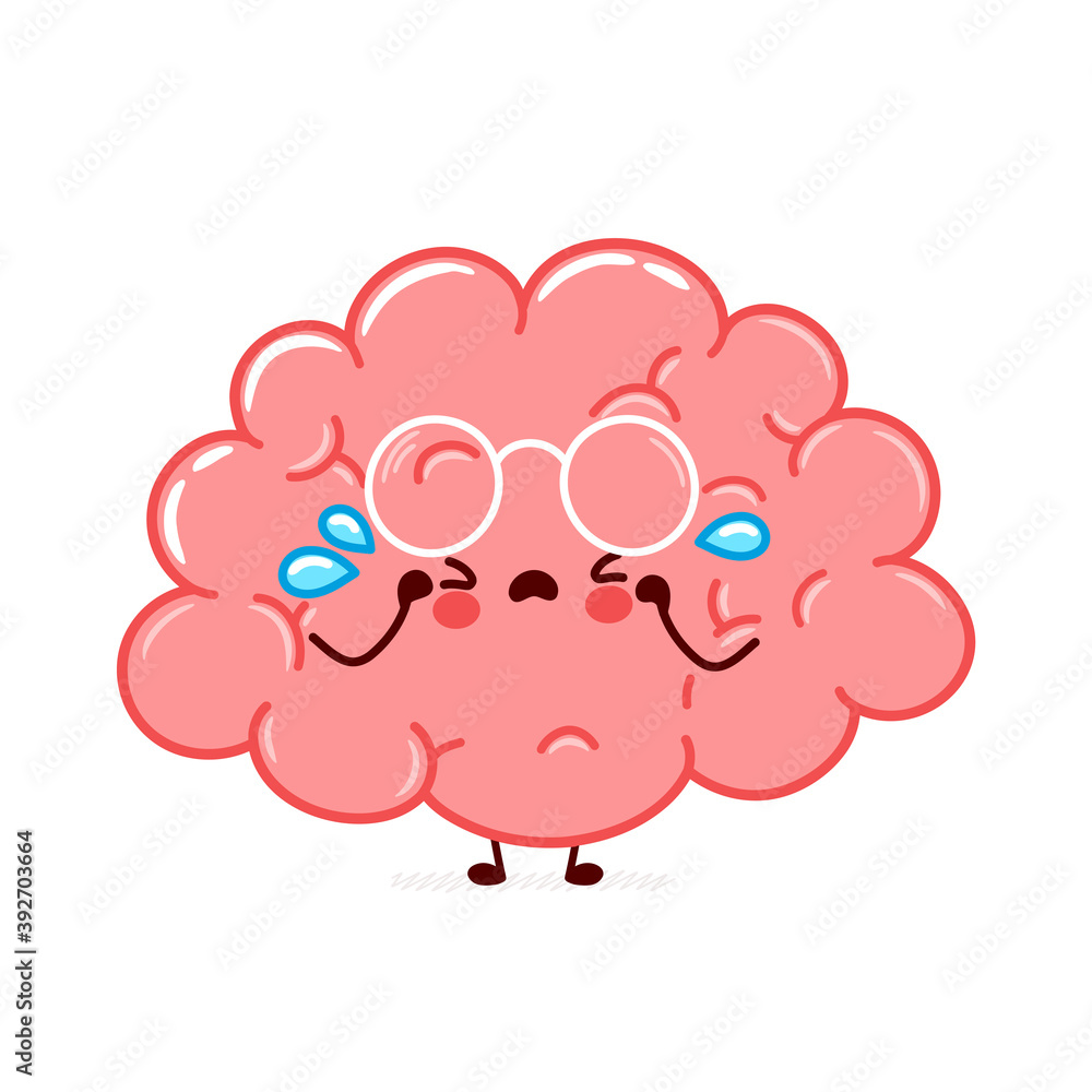 Cute funny human brain organ character cry Cute funny human brain organ character cry