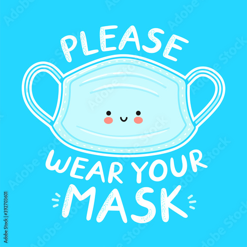 Cute happy medical face mask character