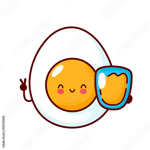 Cute happy boiled egg with orange juice glass