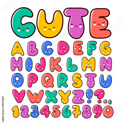 Letters with cute faces font set. Vector