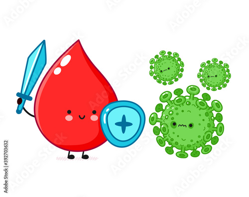 Cute blood drop fight with virus