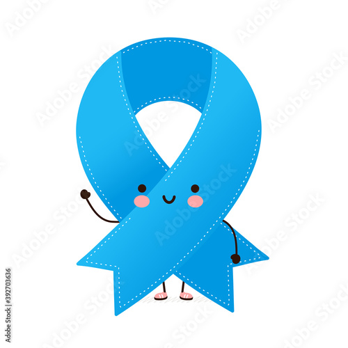 Cute happy funny blue ribbon character
