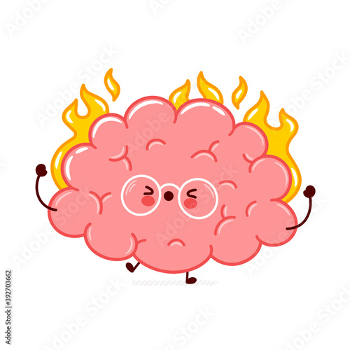 Cute funny human brain organ burn character