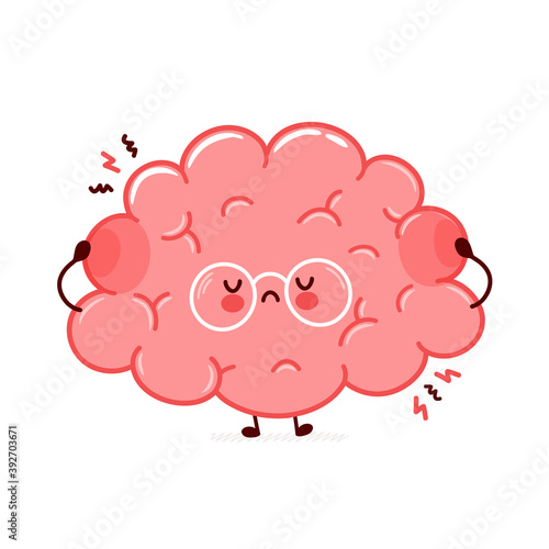 Cute funny sad human brain organ character