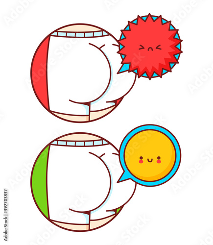 Human ass in panties with sad and happy faces 