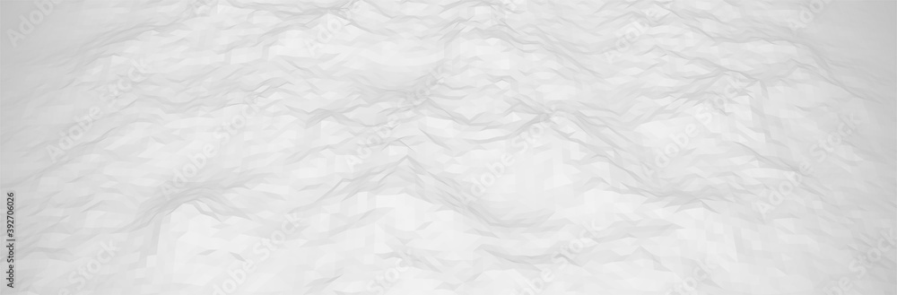 Gray low poly surface. White background. 3d render. Abstract technology backdrop. Small tiles. Neutral vector illustration. Wide empty space