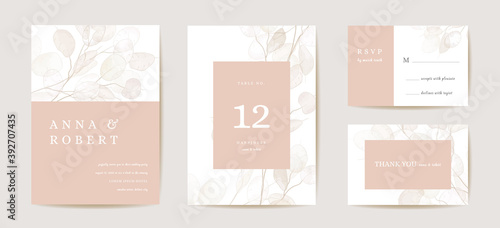 Wedding dried honesty flower invitation card, vintage botanical Save the Date set. Design template photo