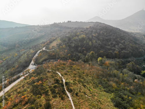 Autumnal landscape in colli euganei from an aerial point of view photo