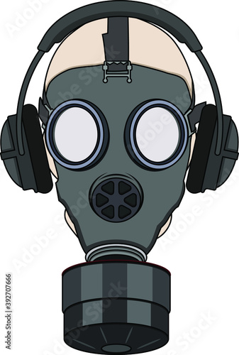 Gas mask vector Illustration with headphones
