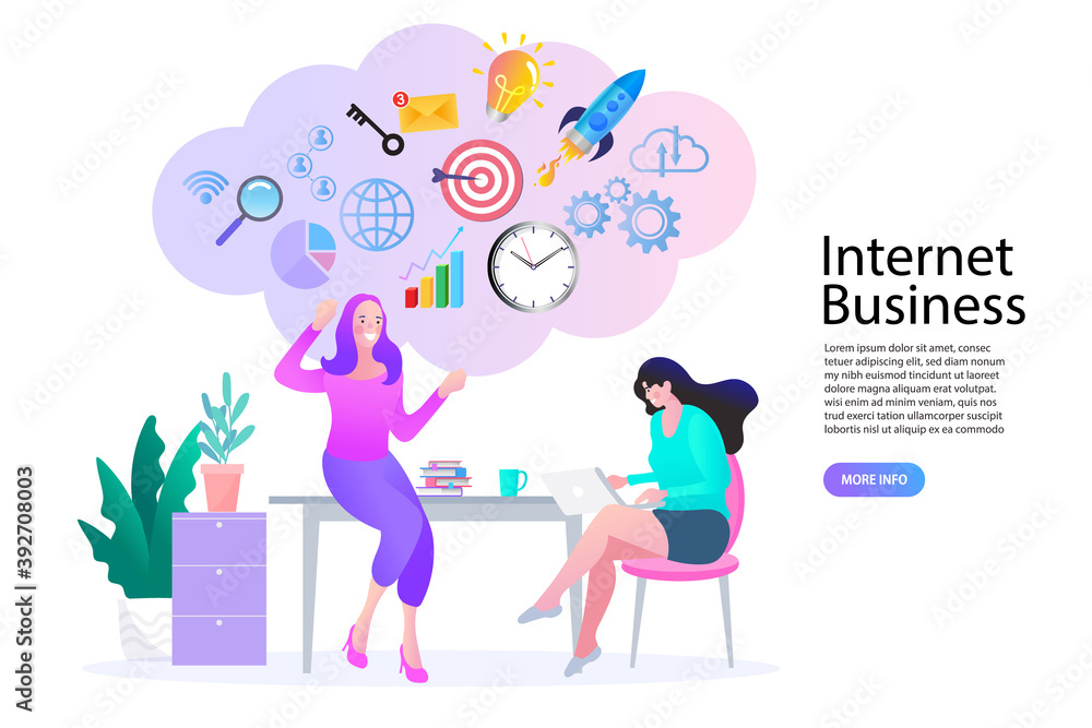People working together in the company, brainstorming. teamwork concept. online assistant at work. business plan. business idea. vector illustration.