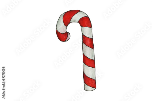 Candy Cane with Red Bow, Christmas and New Year Symbol.