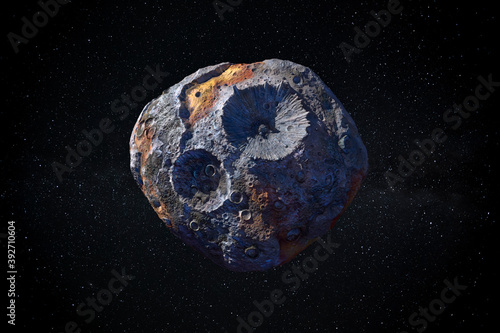 16 Psyche the large metallic asteroid ideal for space mining. This image elements furnished by NASA. photo