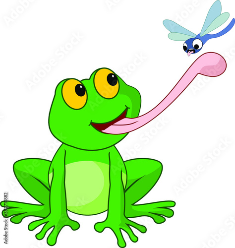 illustrazione di una che rana cattura una libellula photo