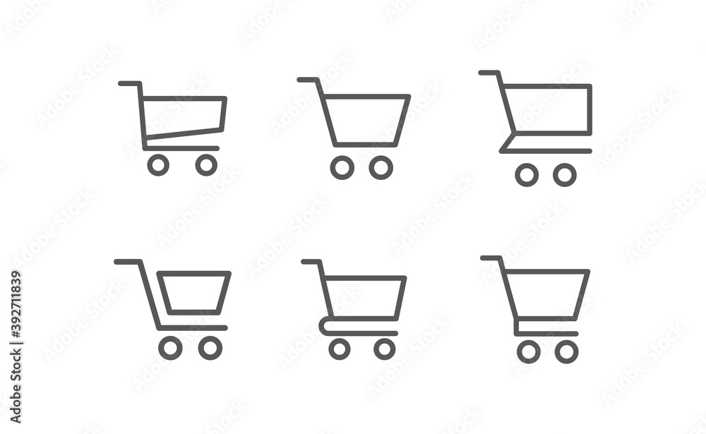 Shopping cart icon collection. Online commerce symbol. E-commerce vector sign.