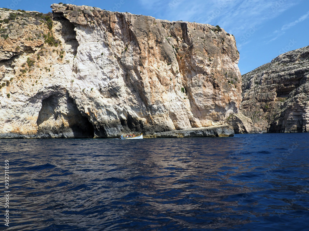 Maltan sea coast with white limestone cliff