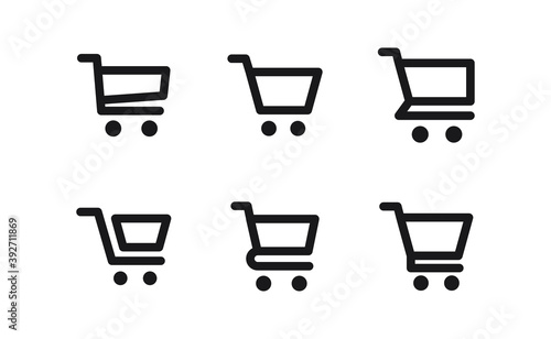 Shopping cart icon collection. Online commerce symbol. E-commerce vector sign.