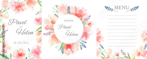 illustration for wedding invitations, flower card, set watercolor drawing, vector