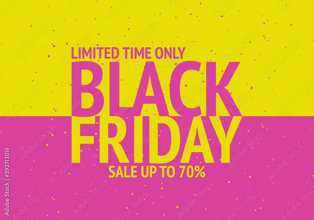 Black Friday. Sale up to 70%. Yellow anp pink colours. Vector illustration.