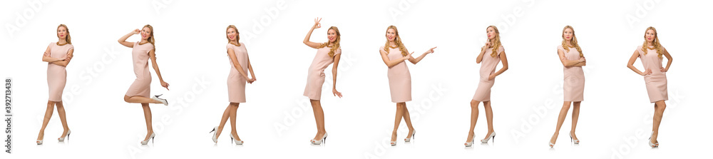 Beautiful lady in pink dress isolated on white Beautiful lady in pink dress isolated on white