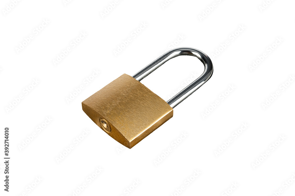 Padlock golden lock in isometric view isolated on white background. Padlock golden lock in isometric view isolated on white background.