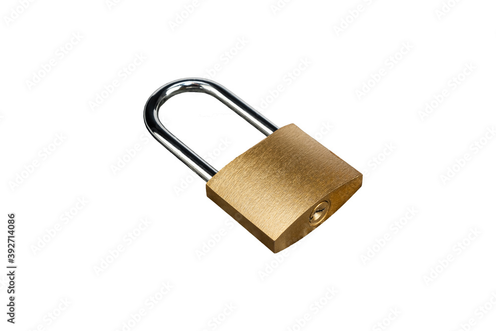 Padlock golden lock in isometric view isolated on white background. Padlock golden lock in isometric view isolated on white background.