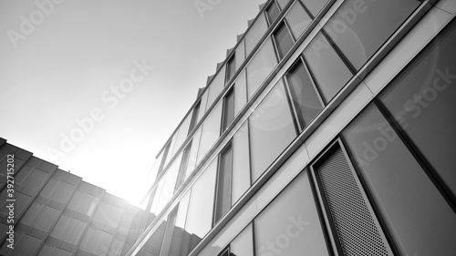 Abstract modern architecture with high contrast black and white tone. Architecture of geometry at glass window - monochrome. Black and white.