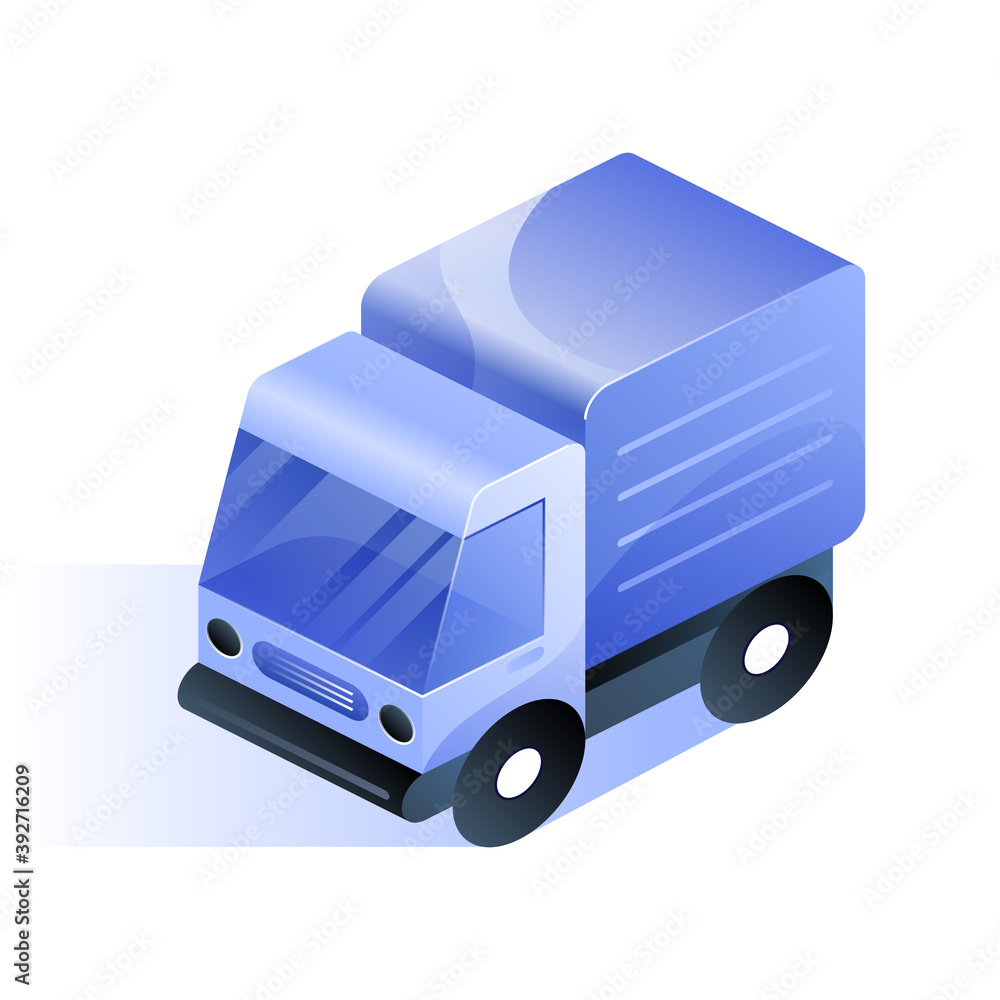 Blue truck car for carriage goods icon in isometric view Blue truck car for carriage goods icon in isometric view