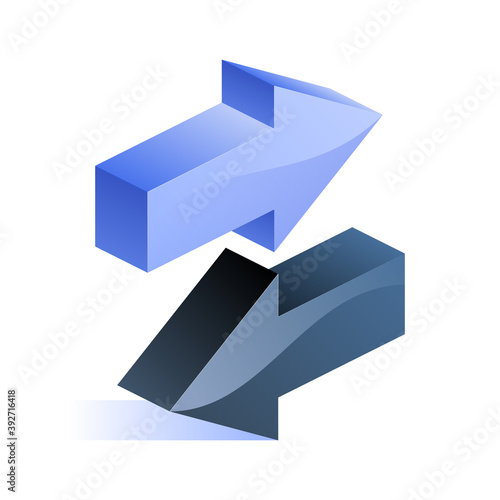 Blue arrows pointing forward and backward icon in isometric view