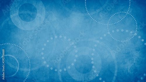 abstract blue background with grunge texture and white geometric circles and dots in old vintage paper design