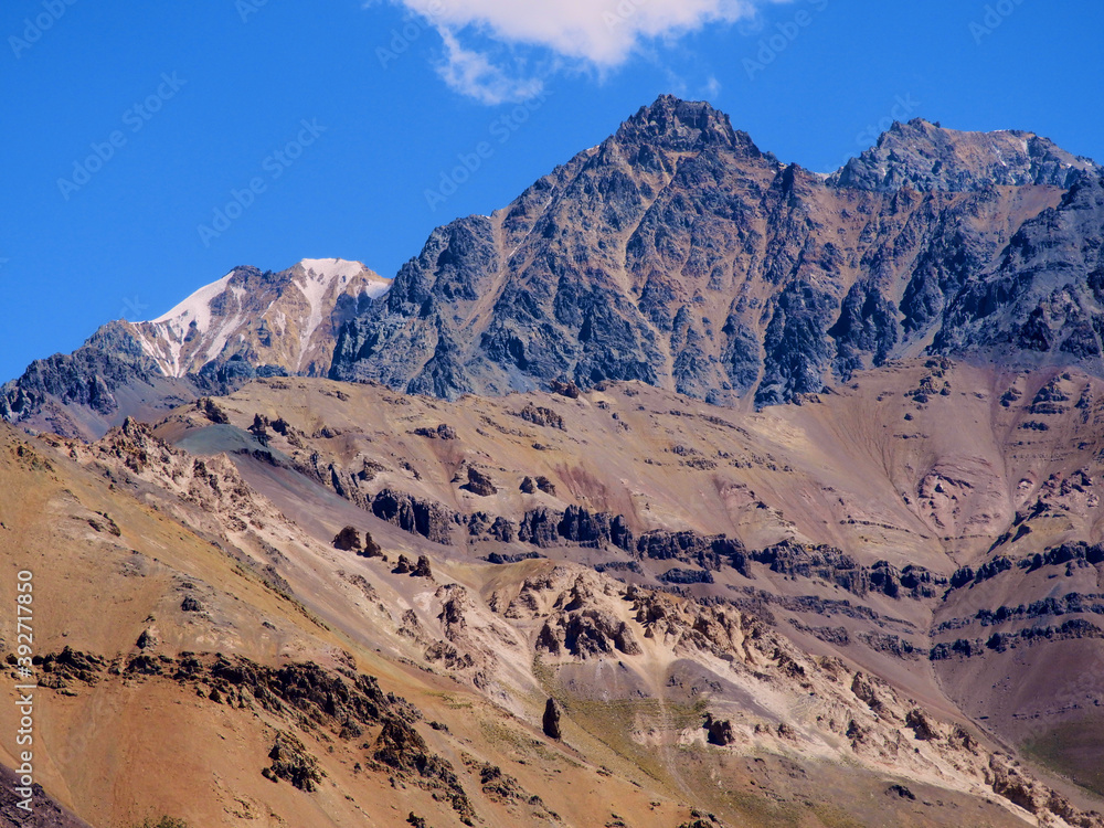 Naklejka premium Parque nacional Aconcagua, montaña con pico nevados