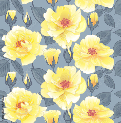 summer pattern with yellow roses seamless for surface design and more so for women with floral motif in vector